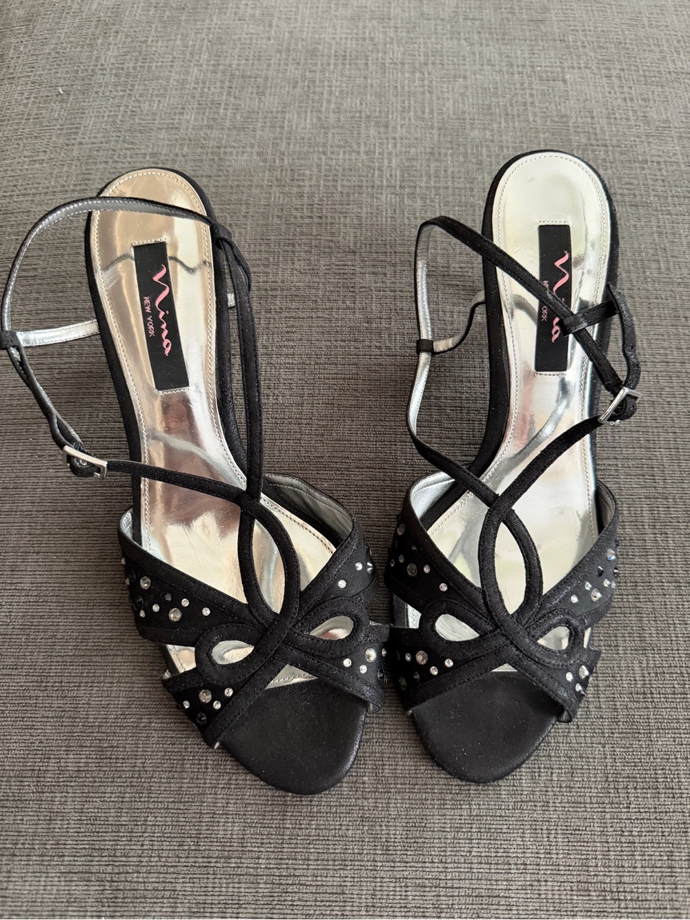 NINA Black Size 10M Strappy Rhinestone Dress Shoes